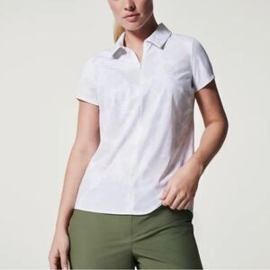 Spanx Sunshine quarter zip stretch short sleeve floral polo shirt, Women's Small